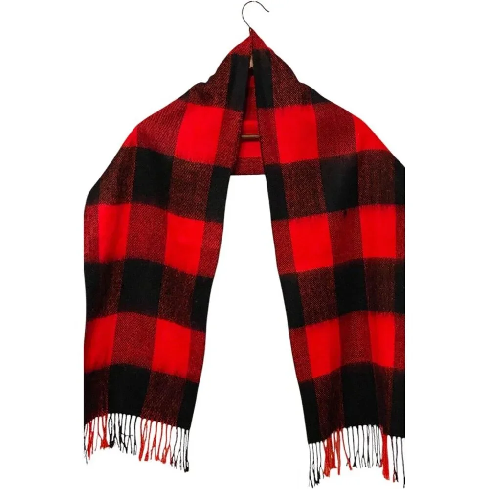 Red Black Buffalo Plaid Men's Scarf 11x61 Inches Rectangular Winter Classic